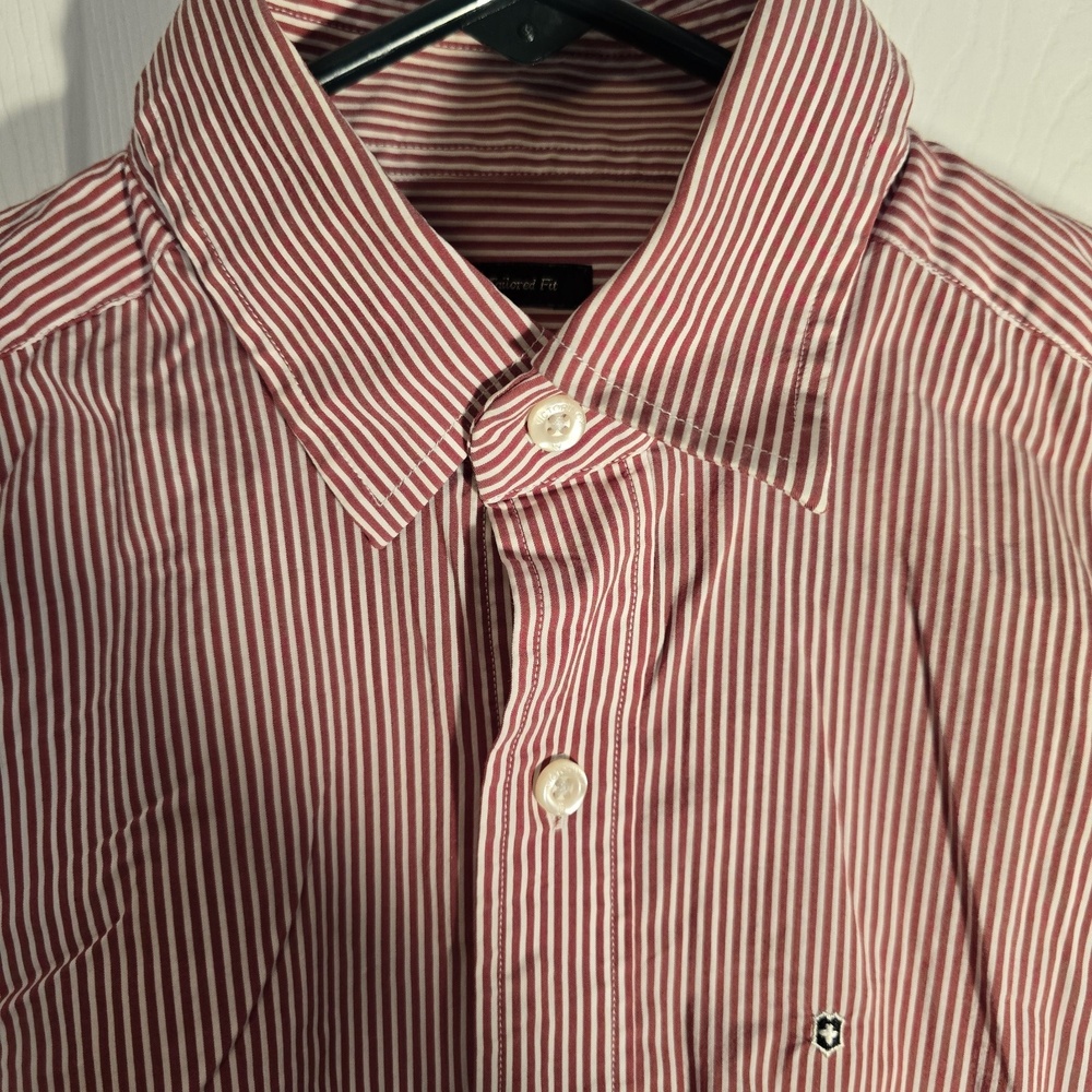 Victorinox Vertical Striped Tailored Fit Red/White Button Down Long Sleeve Shirt - Picture 12 of 13